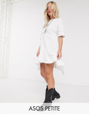 ASOS DESIGN Petite oversized smock dress with tiered dip hem in white