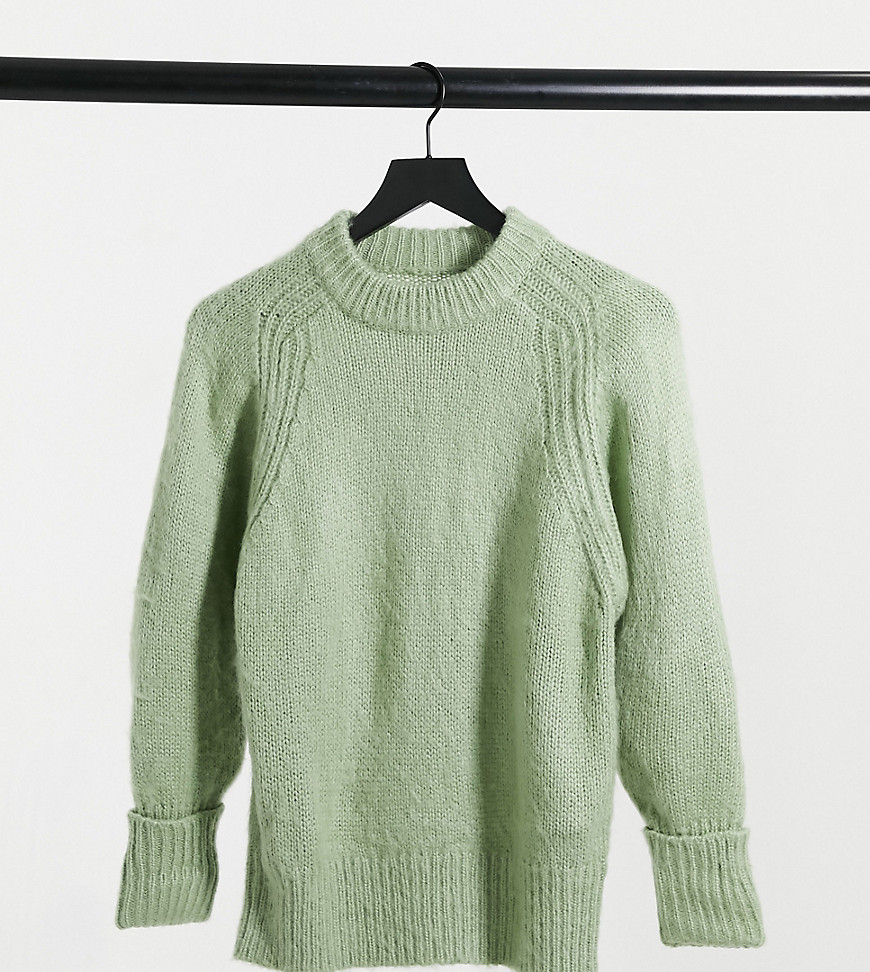 ASOS DESIGN Petite oversized sweater in brushed knit in sage-Grey