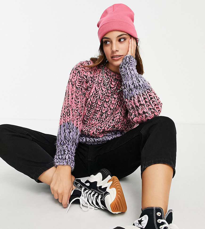 ASOS DESIGN Petite oversized sweater in color block-Pink