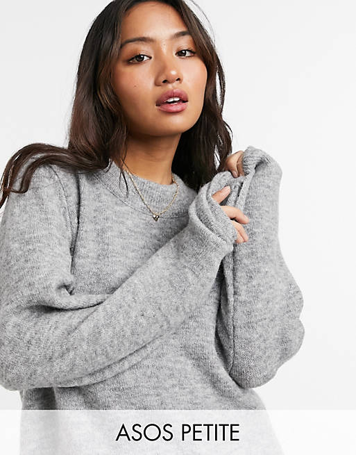 ASOS DESIGN Petite oversized sweater with crew neck in gray | ASOS