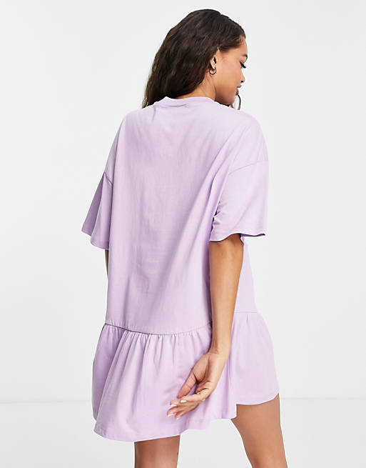 Dresses Petite oversized t-shirt dress with frill hem in lilac 