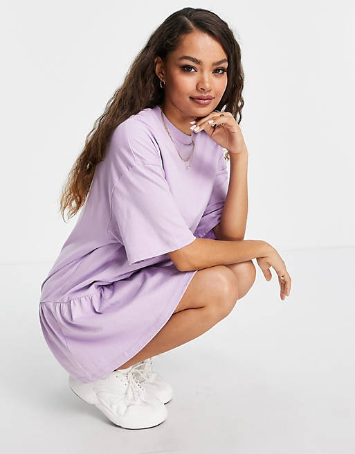 Dresses Petite oversized t-shirt dress with frill hem in lilac 