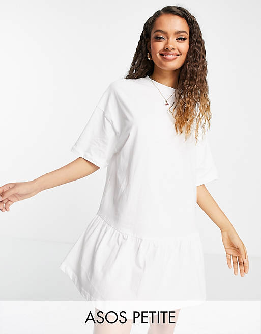 Dresses Petite oversized t-shirt dress with frill hem in white 