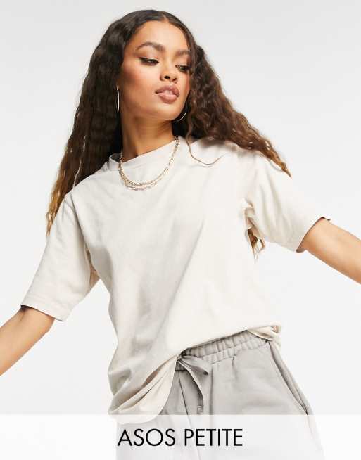 ASOS DESIGN Petite - Oversized T-shirt in stone met wassing