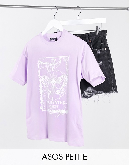 ASOS DESIGN Petite oversized t-shirt with mystic butterfly motif in puff print in lilac