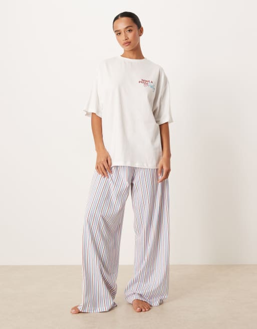 ASOS DESIGN Petite oversized tee and wide leg jersey trouser pyjama set in pizza & wine graphic, 4 of 4