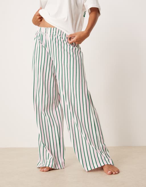 ASOS DESIGN Petite oversized tee and wide leg pants pajama set in stripes and bed graphic, 3 of 4
