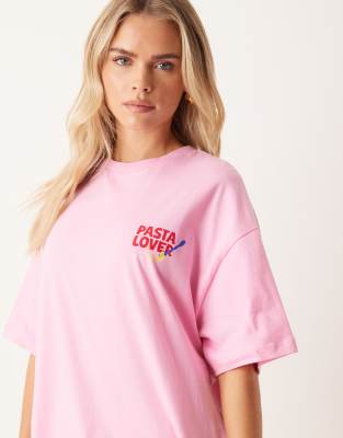 Asos Petite Asos Design Petite Oversized Tee And Woven Wide Leg Pants Pajama Set In Multi