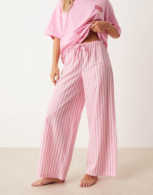 ASOS DESIGN Petite oversized tee and woven wide leg pants pajama set in pink pasta graphic, 3 of 4