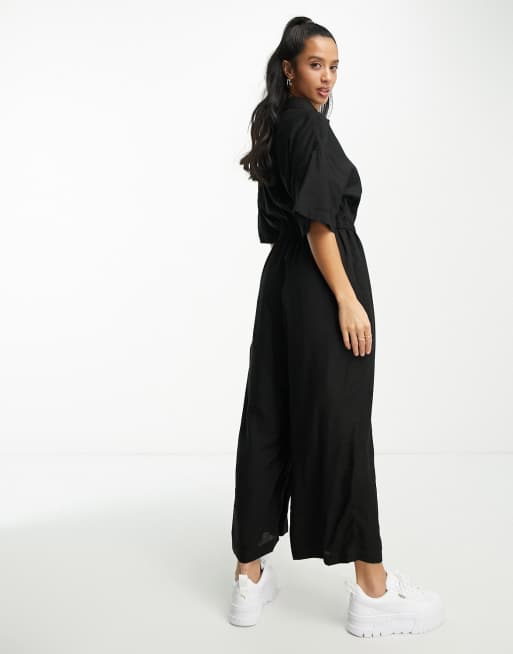 ASOS DESIGN short sleeve tea jumpsuit in black