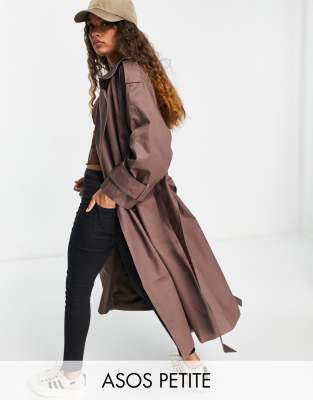 ASOS DESIGN Petite oversized trench coat in dark brown