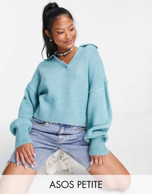 ASOS DESIGN Petite - Oversized trui met open kraag in lichtgroen