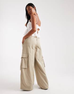 Asos Petite Asos Design Petite Oversized Utility Pull On Pants In Neutral