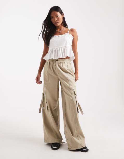 ASOS DESIGN Petite oversized utility pull on trousers in washed camel - view 1