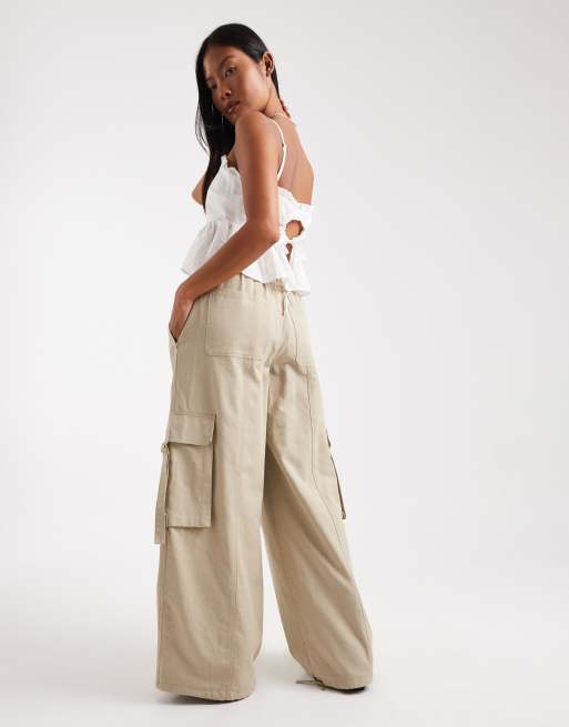 ASOS DESIGN Petite oversized utility pull on trousers in washed camel, 2 of 5