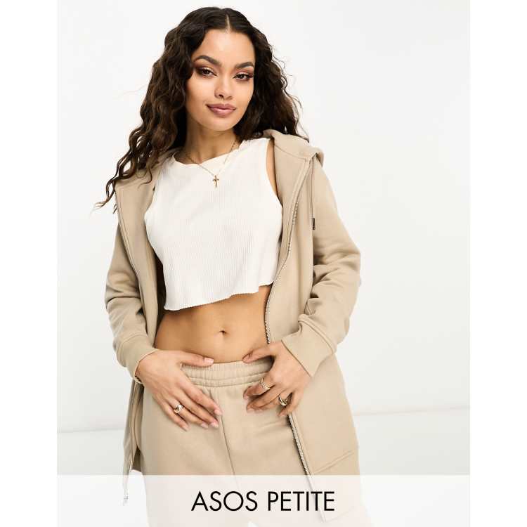 Oversized Zip Hoodie Women's - Cropped in Deep Taupe