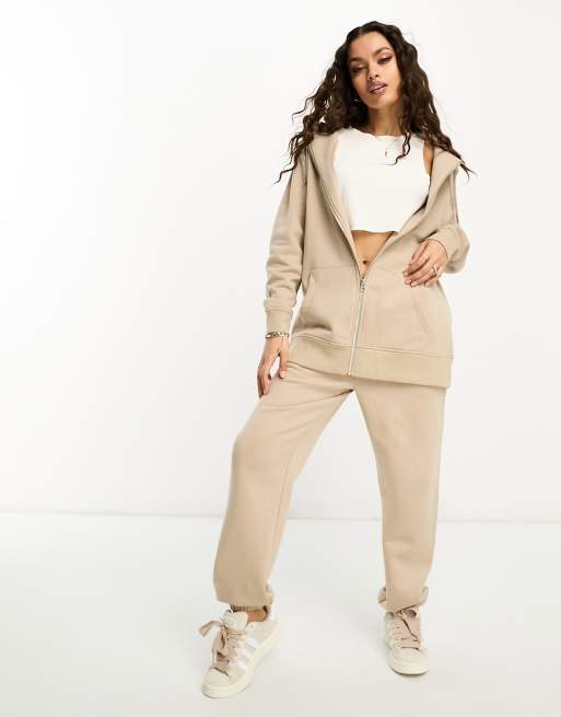 Tracksuit With Graphics Zip Through Hoodie And Joggers Set Beige