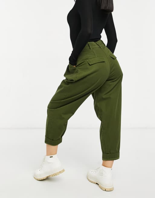 ASOS DESIGN ovoid pleat front peg pants in khaki