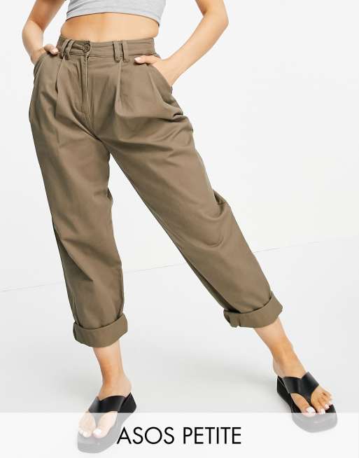 Khaki Belted Pleat Front Women's Trousers