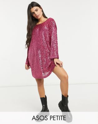 long sleeve pink sequin dress