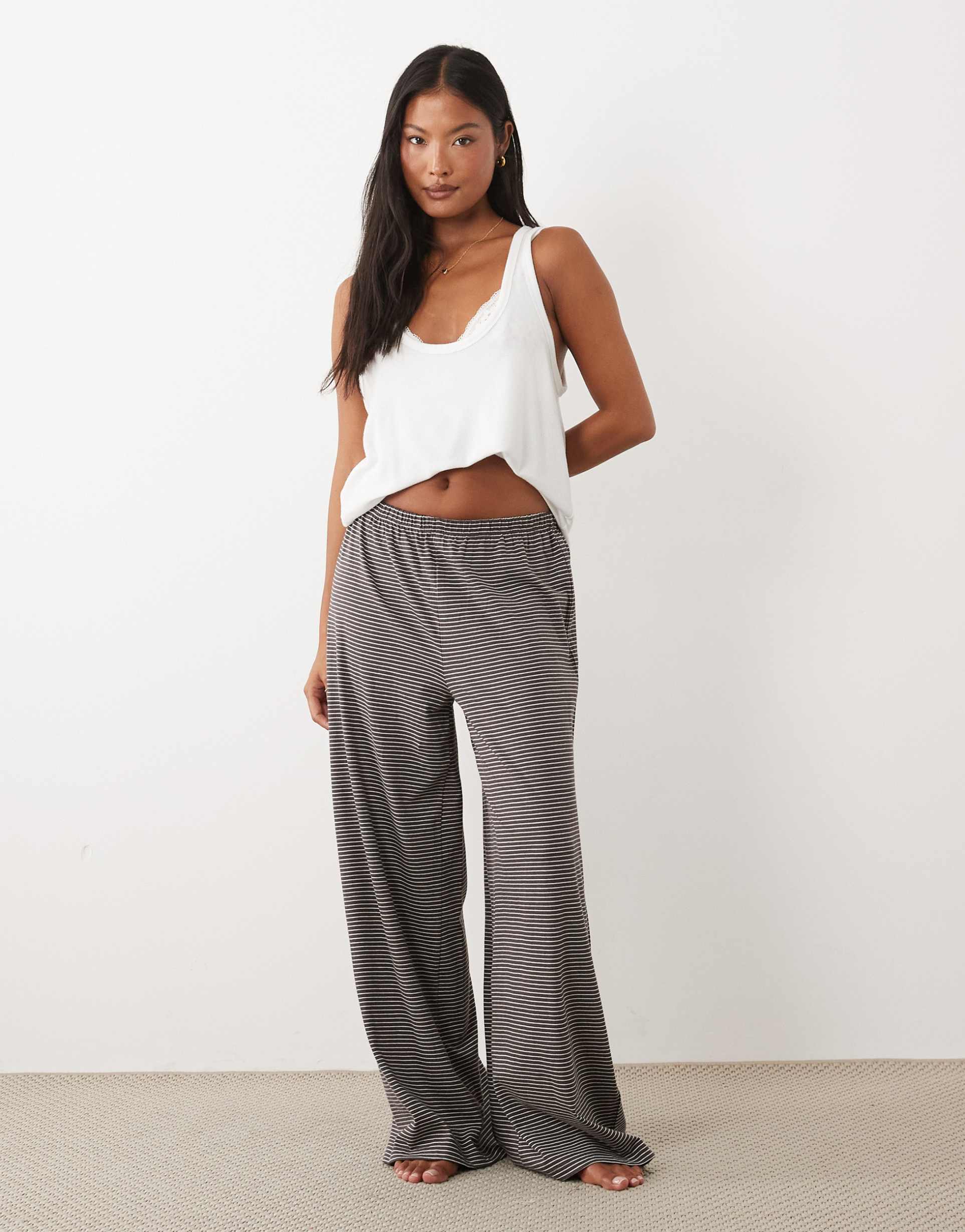 asos design petite pajama pants in brown striped print