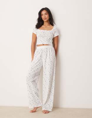 ASOS PETITE ASOS DESIGN PETITE PAJAMA PANTS WITH EXPOSED WAISTBAND AND PICOT TRIM 