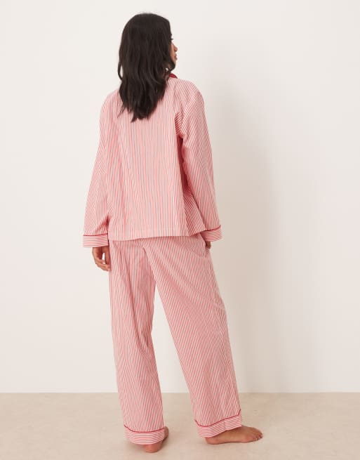 ASOS DESIGN Petite pajama set in red stripe with velvet trim