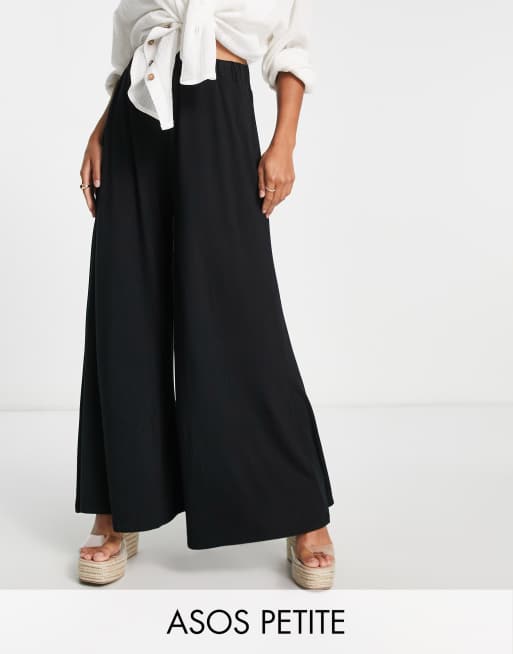 ASOS DESIGN Petite - Palazzo strandbroek van jersey in zwart