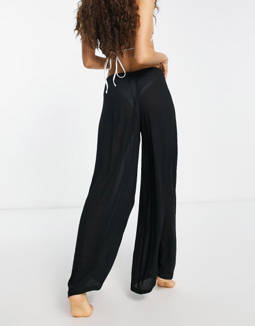 ASOS DESIGN Petite - Palazzo-strandbukser med løbesnor i sort, 3 af 4
