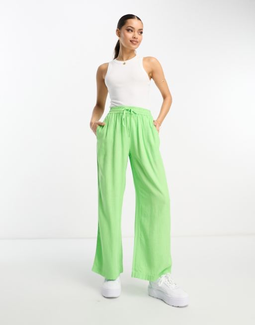 ASOS DESIGN Petite Pantalon enfiler en lin Vert pomme ASOS