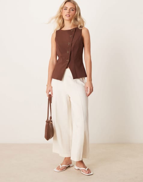 ASOS DESIGN Petite - Pantalon ample ajusté en lin - Blanc cassé - view 1
