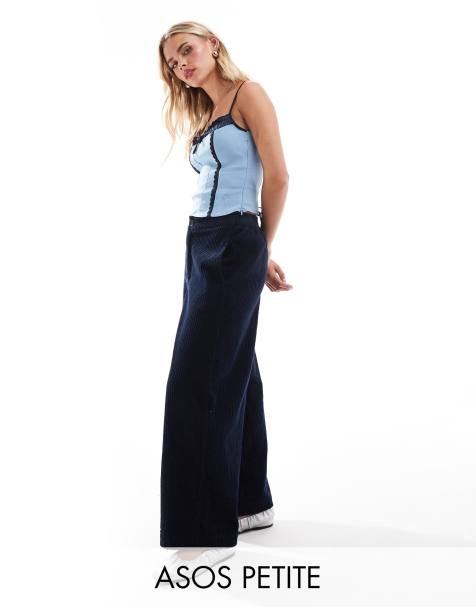 ASOS DESIGN Petite - Pantalon ample en velours côtelé - Bleu marine - view 1