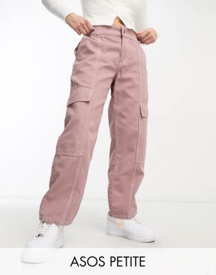 ASOS DESIGN Petite - Pantalon cargo à coutures contrastantes - Vison | ASOS