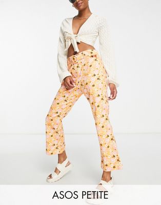 ASOS DESIGN Petite belted printed cropped trousers in multi floral  - ASOS Price Checker