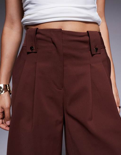 ASOS DESIGN Petite - Pantalon court et ajusté avec languettes à la taille - Chocolat, 5 de 5
