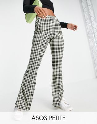 Pantalons imprimés DESIGN Petite - Pantalon de costume évasé en jersey fendu sur l'ourlet - Carreaux vert citron