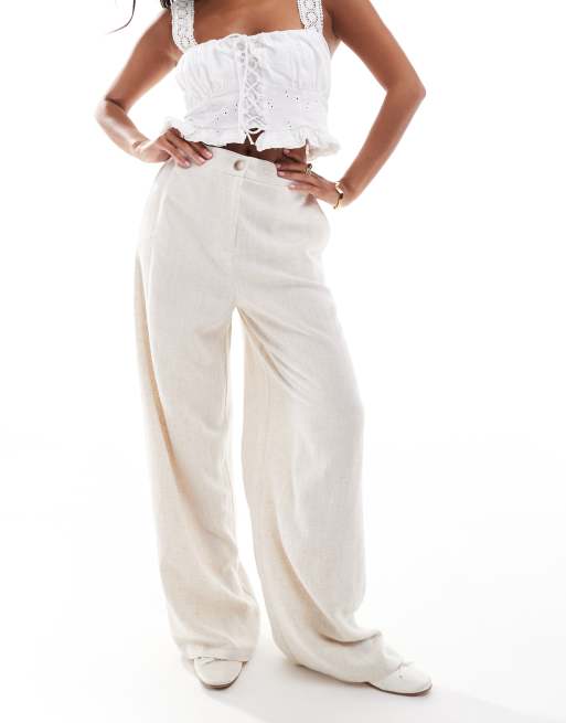 ASOS DESIGN Petite - Pantalon de tailleur coupe dad ample en lin mélangé - Taupe, 2 de 5
