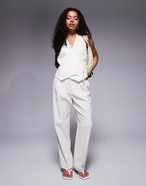 ASOS DESIGN Petite - Pantalon droit ajusté à pinces - Crème rayé, 2 de 5
