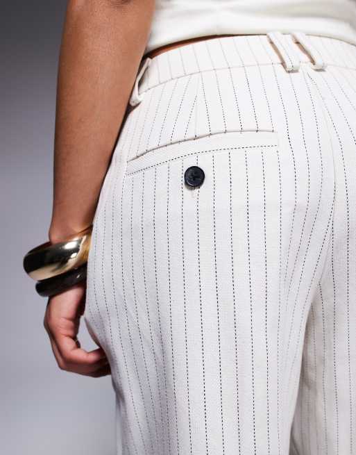 ASOS DESIGN Petite - Pantalon droit ajusté à pinces - Crème rayé, 5 de 5