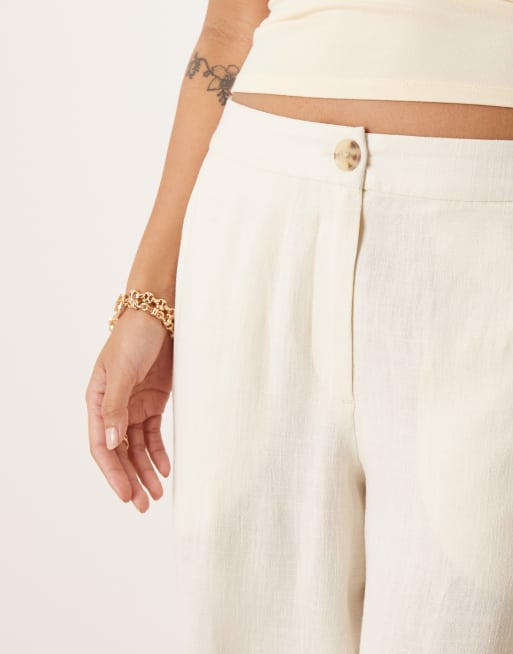 ASOS DESIGN Petite - Pantalon droit décontracté en lin mélangé - Blanc cassé, 3 de 5