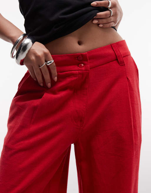 ASOS DESIGN Petite - Pantalon droit décontracté en lin mélangé - Rouge, 2 de 5