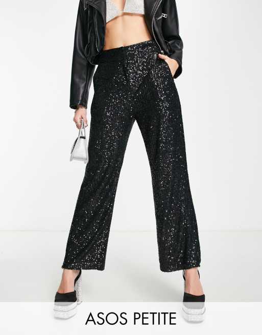 FhyzicsShops DESIGN Petite - Pantalon droit longueur cheville orné de sequins - Noir