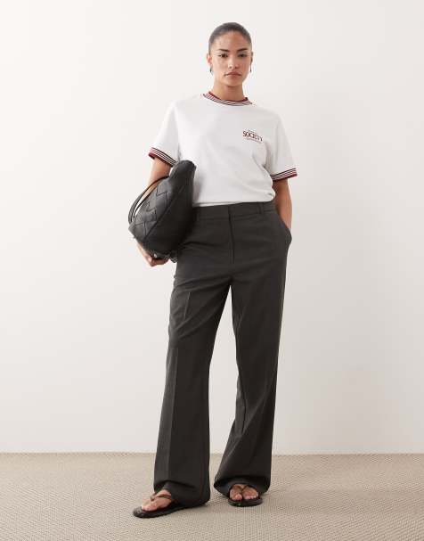 ASOS DESIGN Petite pantalon droit slim ajusté en gris charbon chiné - view 1