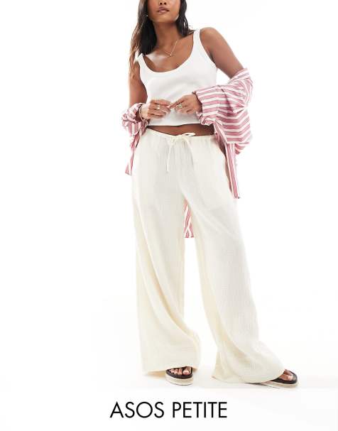 ASOS DESIGN Petite - Pantalon en gaze avec liens noués à la taille - Écru - view 1