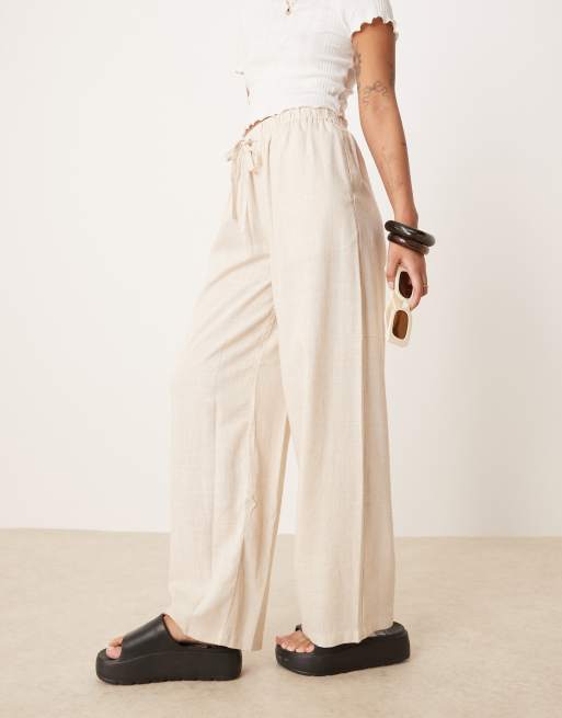 ASOS DESIGN Petite - Pantalon facile à enfiler en lin mélangé - Écru, 2 de 5
