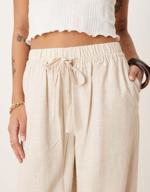ASOS DESIGN Petite - Pantalon facile à enfiler en lin mélangé - Écru, 5 de 5