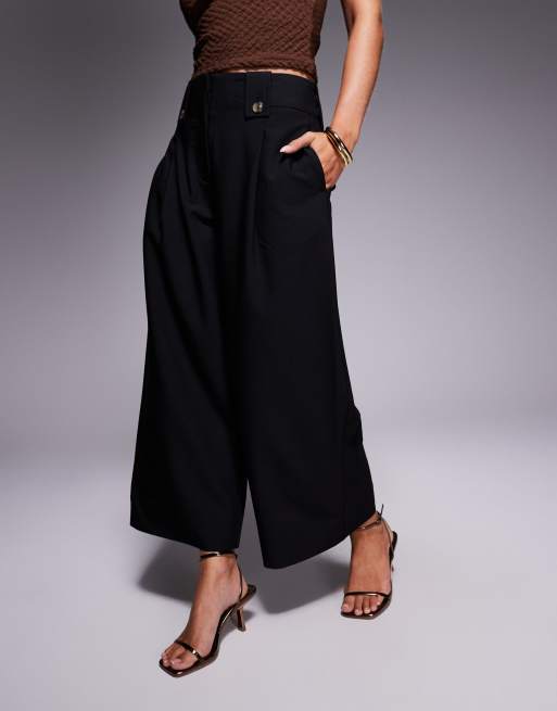 ASOS DESIGN Petite - Pantalon habillé longueur chevilles avec taille à languette - Noir, 2 de 5