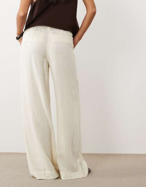 ASOS DESIGN Petite - Pantalon large à pinces en lin mélangé - Crème, 2 de 5