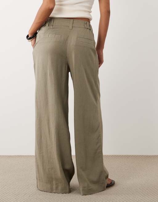 ASOS DESIGN Petite - Pantalon large à pinces en lin mélangé - Kaki, 2 de 5