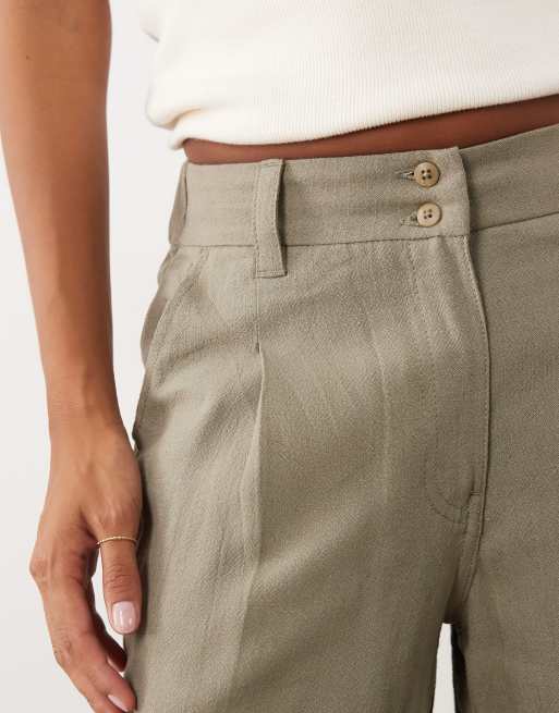 ASOS DESIGN Petite - Pantalon large à pinces en lin mélangé - Kaki, 5 de 5